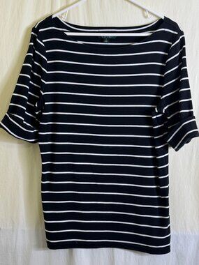 Lauren Ralph Lauren Women's Nautical Top Size XL Black & White Striped
